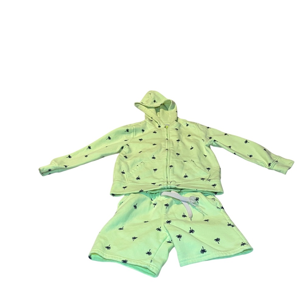 Old Navy Kids Girls Size 4T Neon Green Palm Tree Zip Up Hoodie Shorts Set 4T